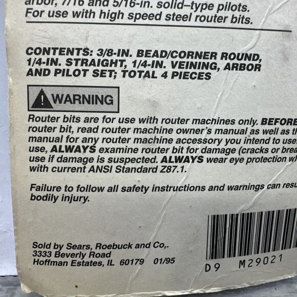 Vntg Craftsman 4 Pc Router Bit Starter Set # 929021 Made USA High Speed Steel - Picture 14 of 14